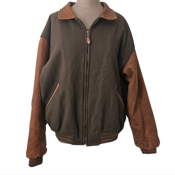 Golden Bear Vintage Men’s Varsity Bomber Loden Stripe Knit Jacket Size Large - Picture 1 of 17